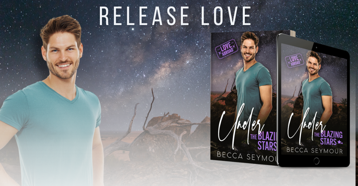 graphic with the cover of Under the Blazing Stars by Becca Seymour