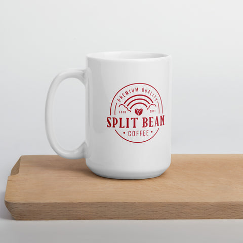 Split Bean Coffee: White glossy mug